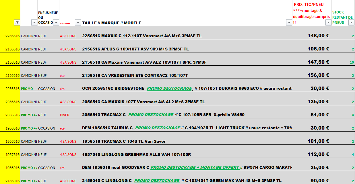 stock yo pneu 16 pouces camionnette